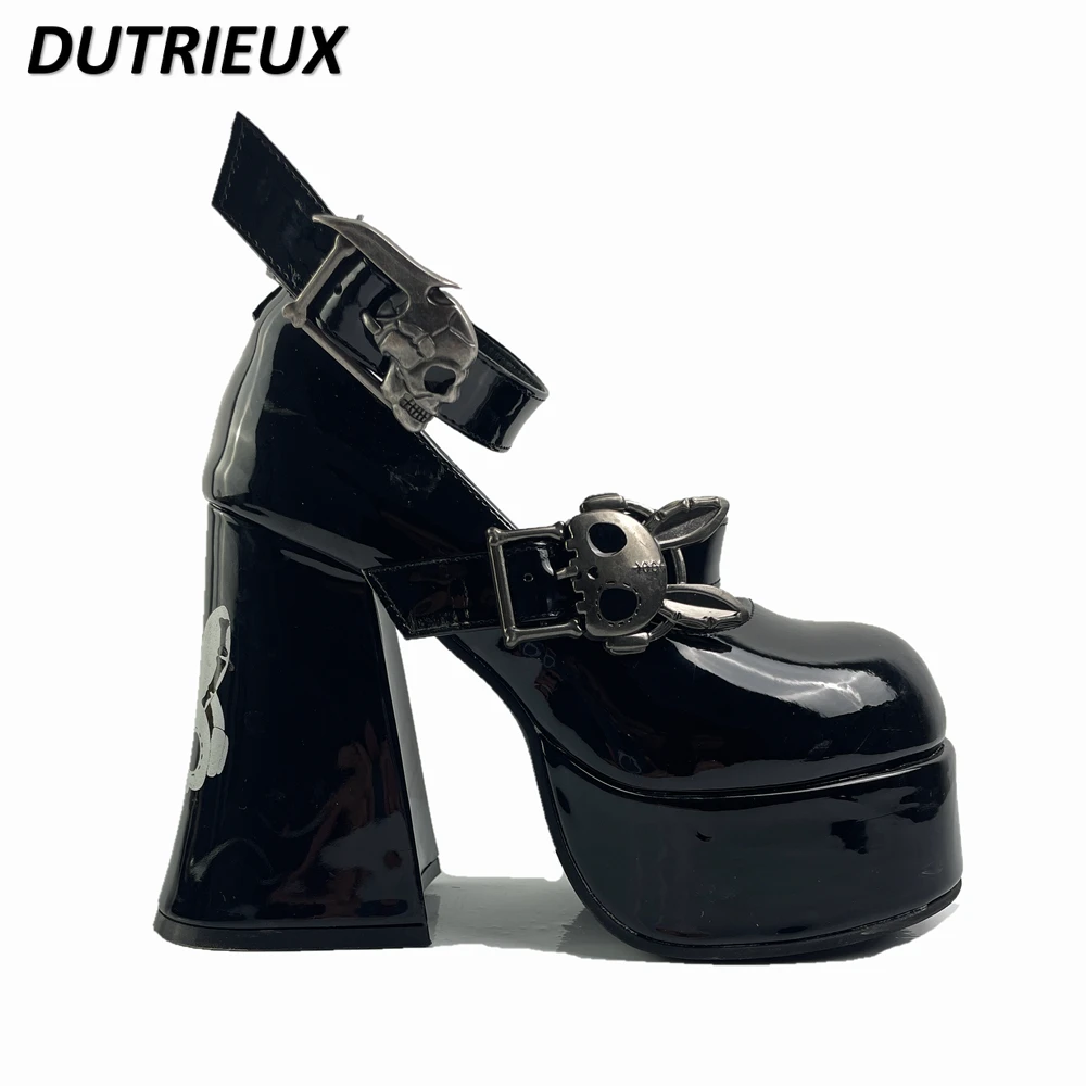 Original Sweet Cute Ladies Pumps Waterproof Platform Rough Punk Cool Goth Y2k Japanese Style Subculture High Heels Women's Shoes