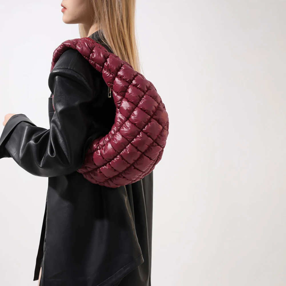 Women Padded Hobo Bag Versatile Soft Satchel Bag Lightweight Down Clutch Bag Quilted Tote Handbag Fall Winter Purse