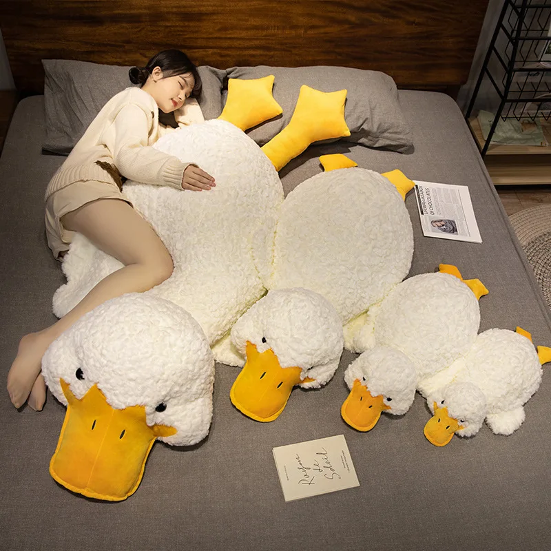 55-120cm Fluffy Duck Plush Toys Sleep Pillow Cute Animal Stuffed Cartoon Goose Plush Dolls Floor Mat Kids Girls Birthday Gift