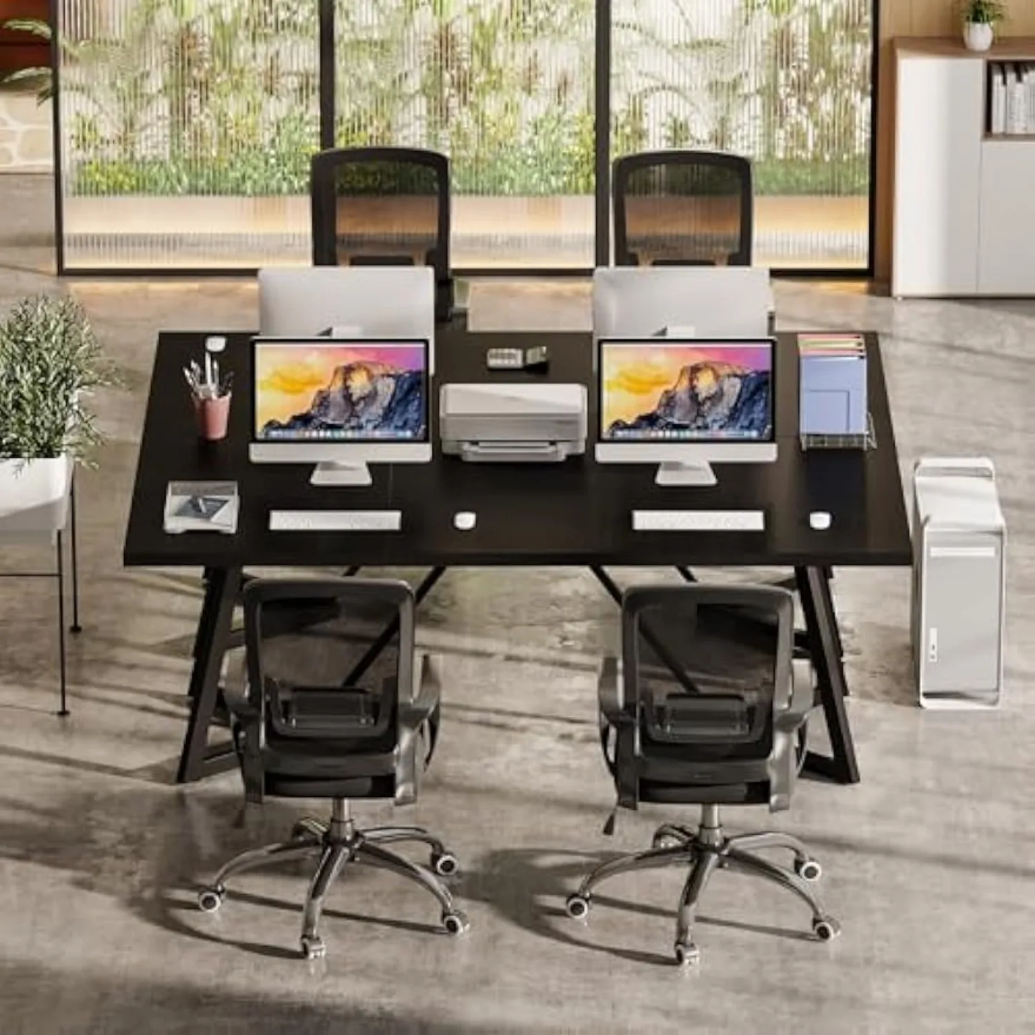 70.86-Inch Large Computer Desk, Modern Executive Desk Black Office Desk Workstation with Metal Frame for Home Office