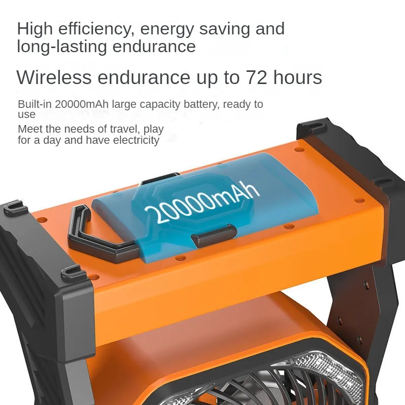 Elétrica em pé ou pendurado ventilador, luz LED ao ar livre, carregador portátil, mini chiller controle remoto, 20000-40000 mAh temporizador