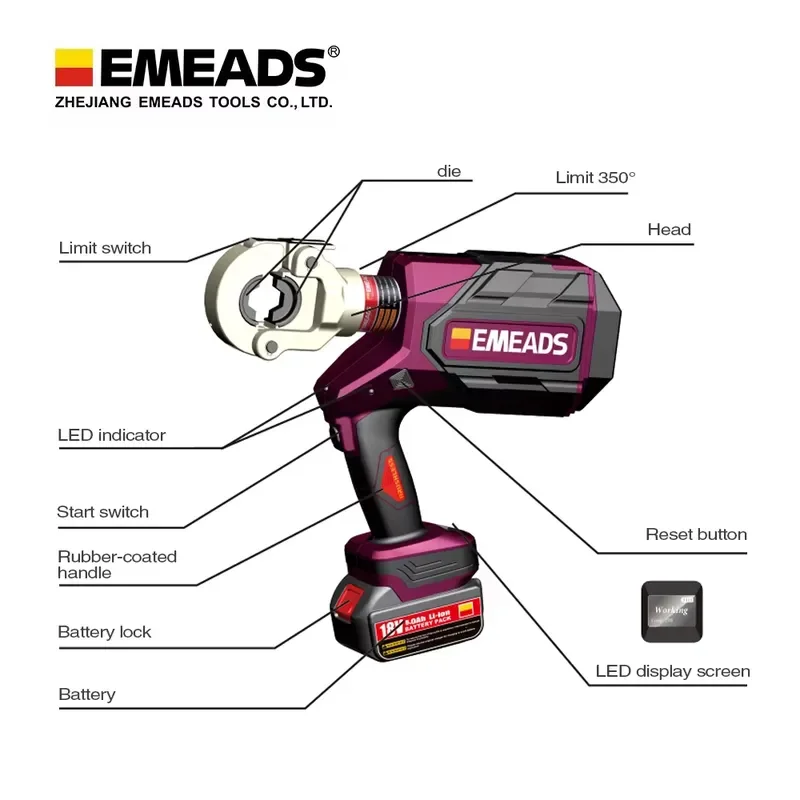 Emeads EP-300 16-300mm2 Rechargeable Brushless Drive Hydraulic Pliers Electric Copper Aluminum Terminal Hydraulic Crimping