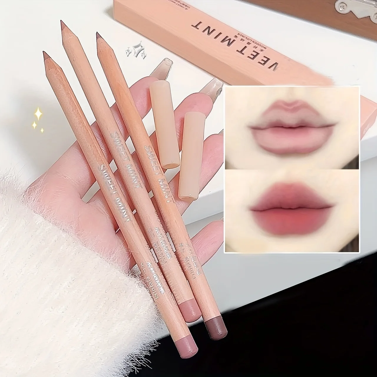 Sweetmint Wood Stick Lip Liner Matte Natural Beep Lip Delineador labial nude de longa duração e baixa saturação para iniciantes