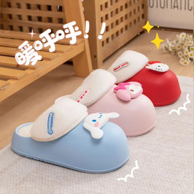 Sanrio Cartoon Sweet Cotton Shoes Hello Ktiiy My Melody Thick Warm And Non-slip Indoor Plush Slippers Outdoor Ladies Slippers