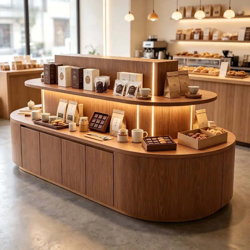 Nordic Solid Wood Island Counter Modern Minimalist Multi Tier Supermarket Display Cabinet High End Commercial Furniture FYMS