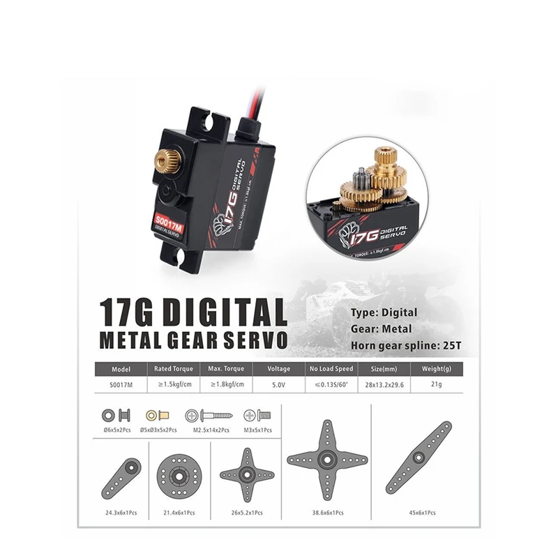 Metal Gear Digital Servo And Metal Servo Arm S0017M Black RC Accessories For WPL C14 C24 MN D90 MN99S RC Car Upgrade Parts