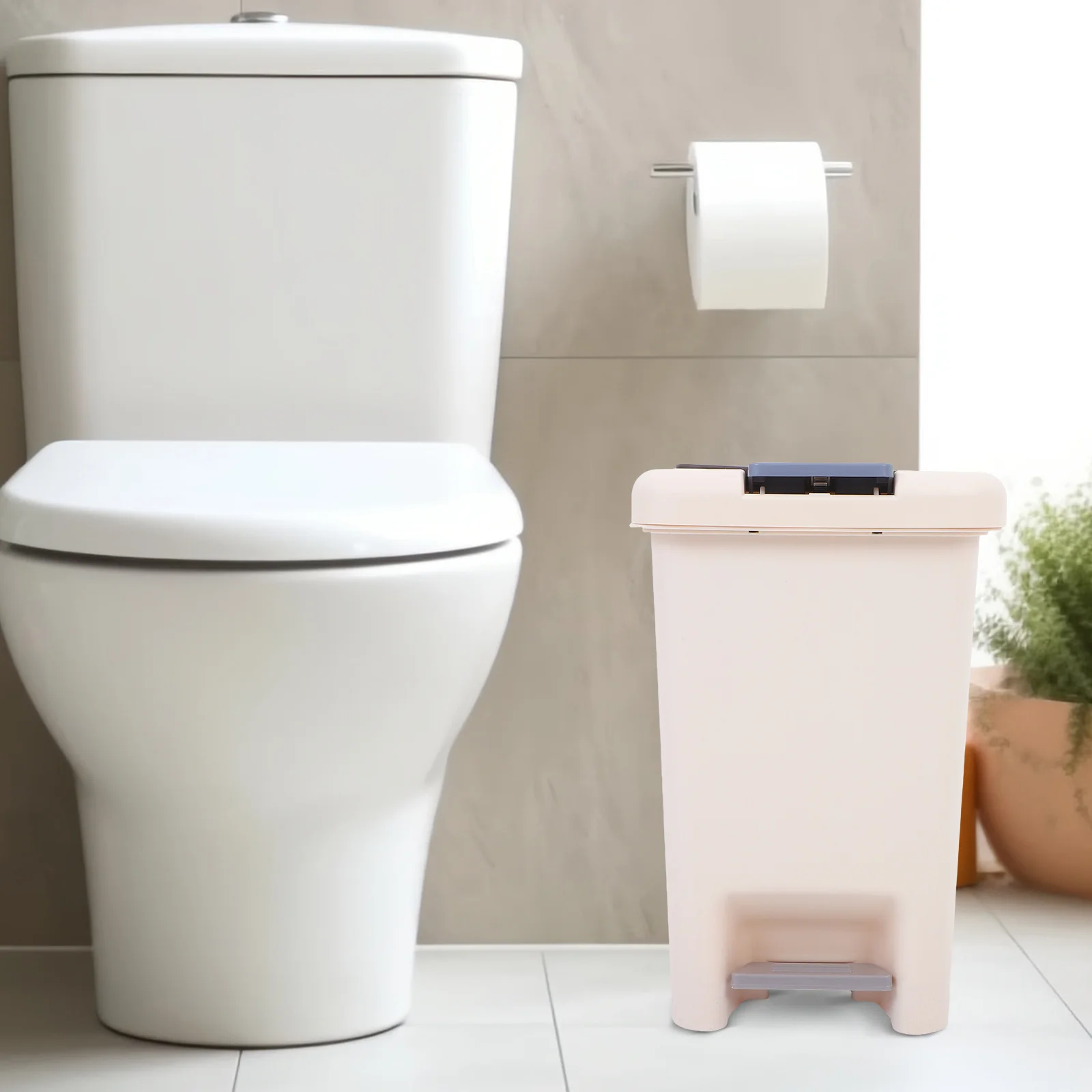 

Rectangular Foot Pedal Trash Can Bathroom Bedroom Office Kitchen 8L Plastic Covered Garbage Bin Handsfree Operation