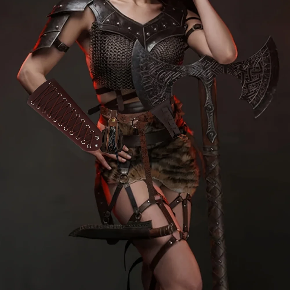 

Medieval Renaissance Accessories - Halloween Belt Pouch Bracer Sword Frog Set -Viking Pirate Knight Costume for Men and Women