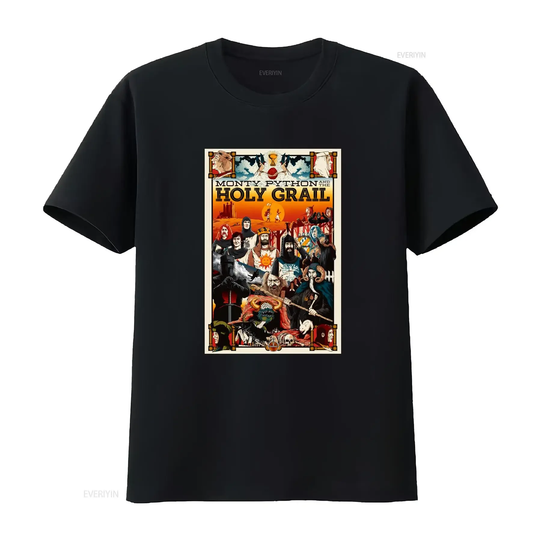 Monty Python and the Holy Grail Classic Heavy Cotton T Shirt Iconic Movie Art Print vintage Washed graphic Versatile Stretched
