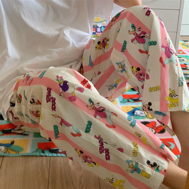 Disney Cartoon Casual Pants Y2k Girl Cute Mickey Donald Duck Print Harajuku Kawaii Trousers Women Korean Aesthetic Spring Pants