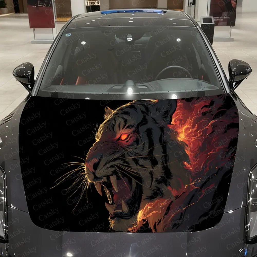 Ember Roaring Tiger Car Hood Stickers, Decorative Pattern Car Stickers, Car Self-adhesive Scratch Resistant Decals Auto Accessor