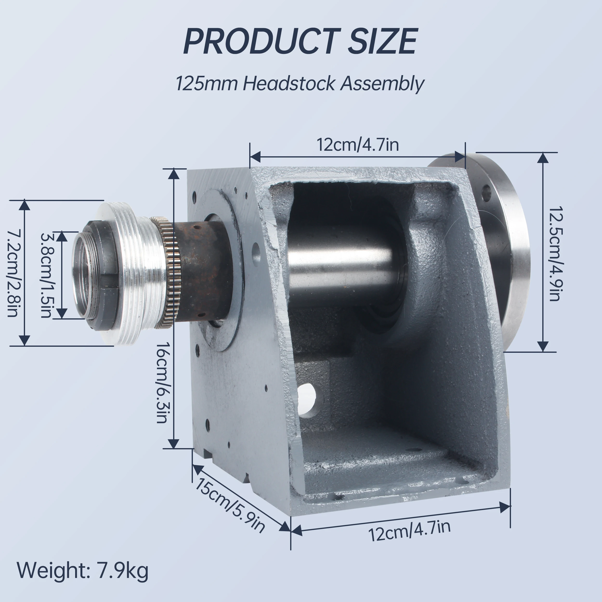 125mm Spindle Box Assembly For WM210 CD-210V MX-210V Through hole 38mm Lathe headstock assembly