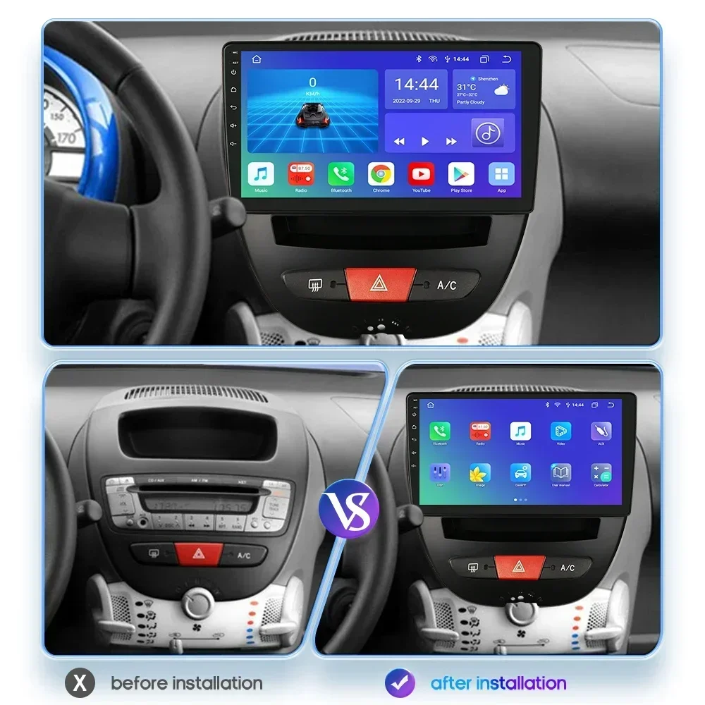 8Core 7862 Autoradio For Peugeot 107 Citroen C1 Toyota Aygo 2005-2014 2006 2008 Car Radio Multimedia 2din Android CarPlay Stereo