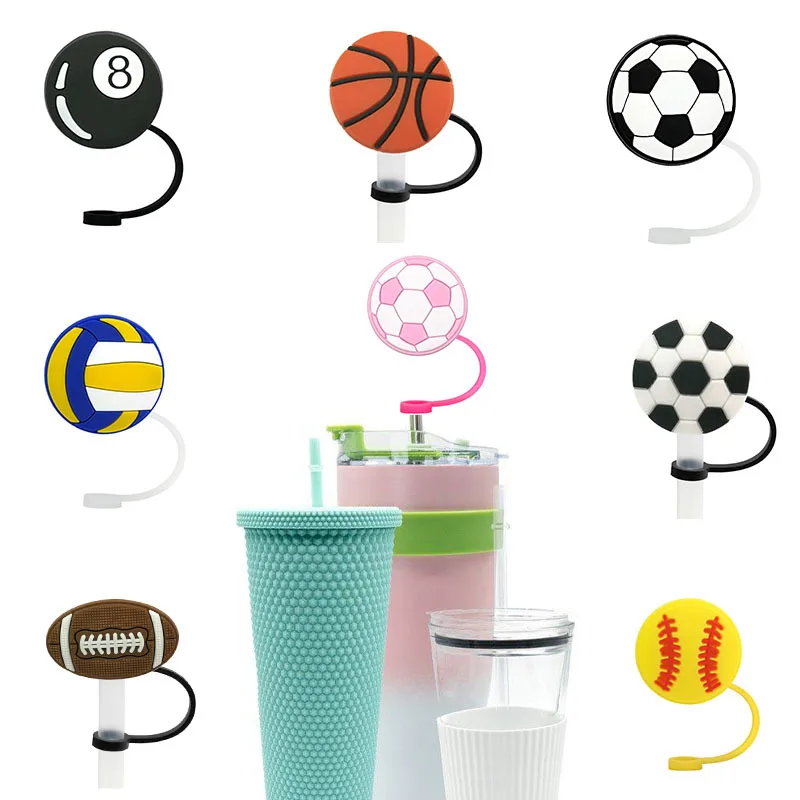 10mm Basketball Football Rugby GamePad PVC Silicone Straw Covers Caps  Reusable Dust-Proof  Straw Tips Cover for Stanley Tumbler