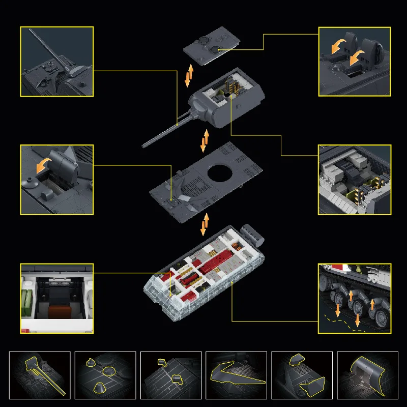 MOC Military Heavy Tank Building Block Set Creative NO.1322/S04 Tiger Tank Model Infantry Vehicle Bricks Model Boy Toy for Adult