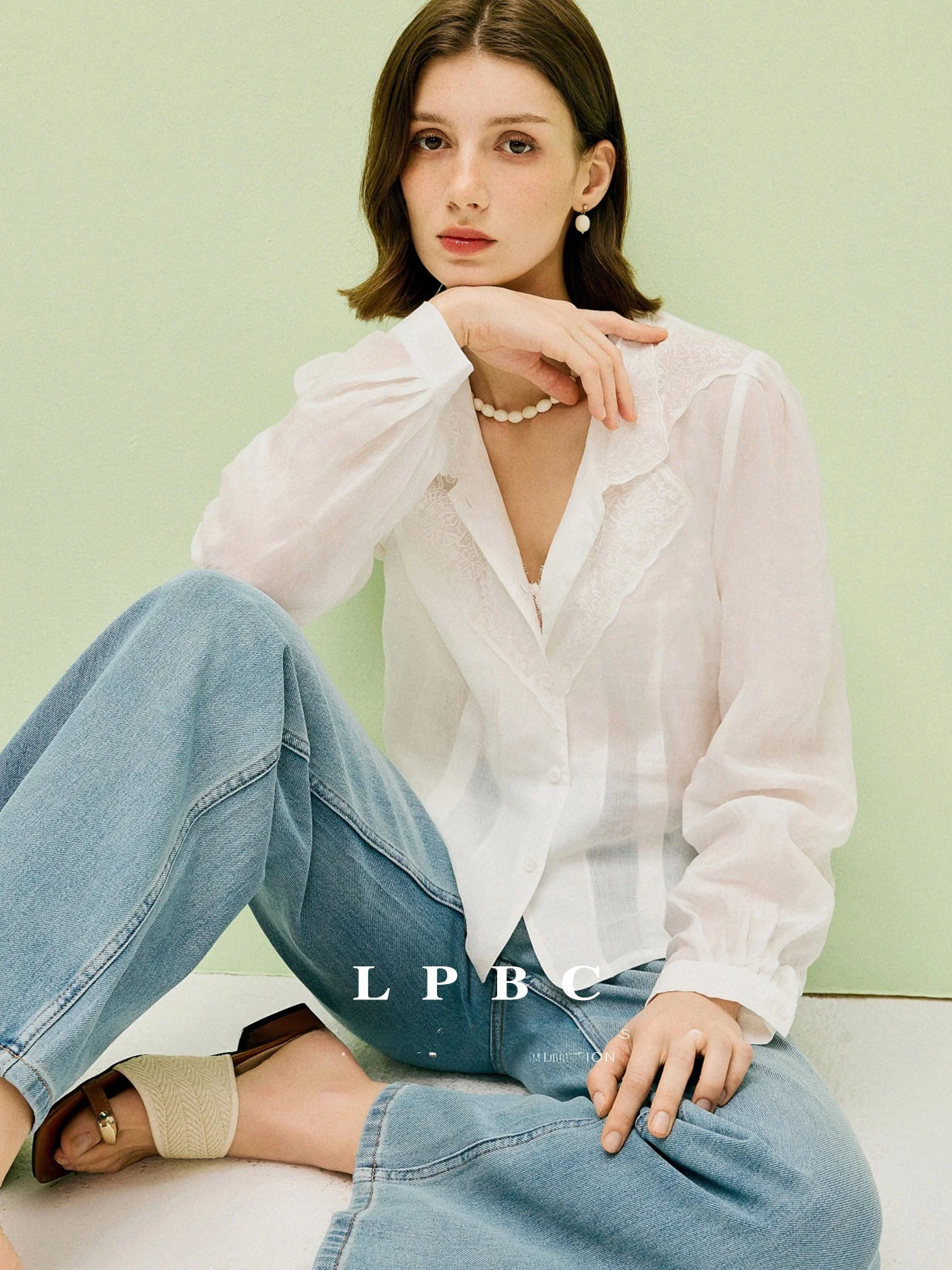 

Retro LPBC Hemp Embroidered T-Shirt Sun Protection Open Cardigan Inner Shirt Lazy Rare Style Loose Fit Long Sleeve V-Neck