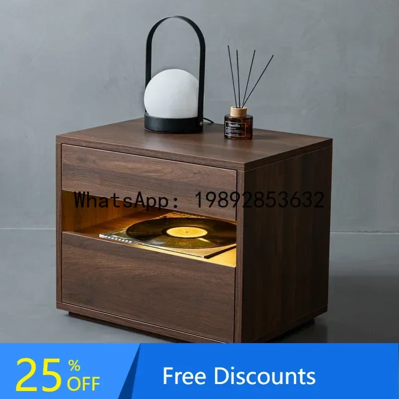 

CC Italian minimalist bedside table modern minimalist black solid wood drawer locker