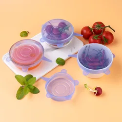 6PCS Food-grade Silicone Fresh-keeping Cover Stretched Yogurt Cover Multi-purpose Bowl Cover Refrigerator Sealed Plastic Wrap