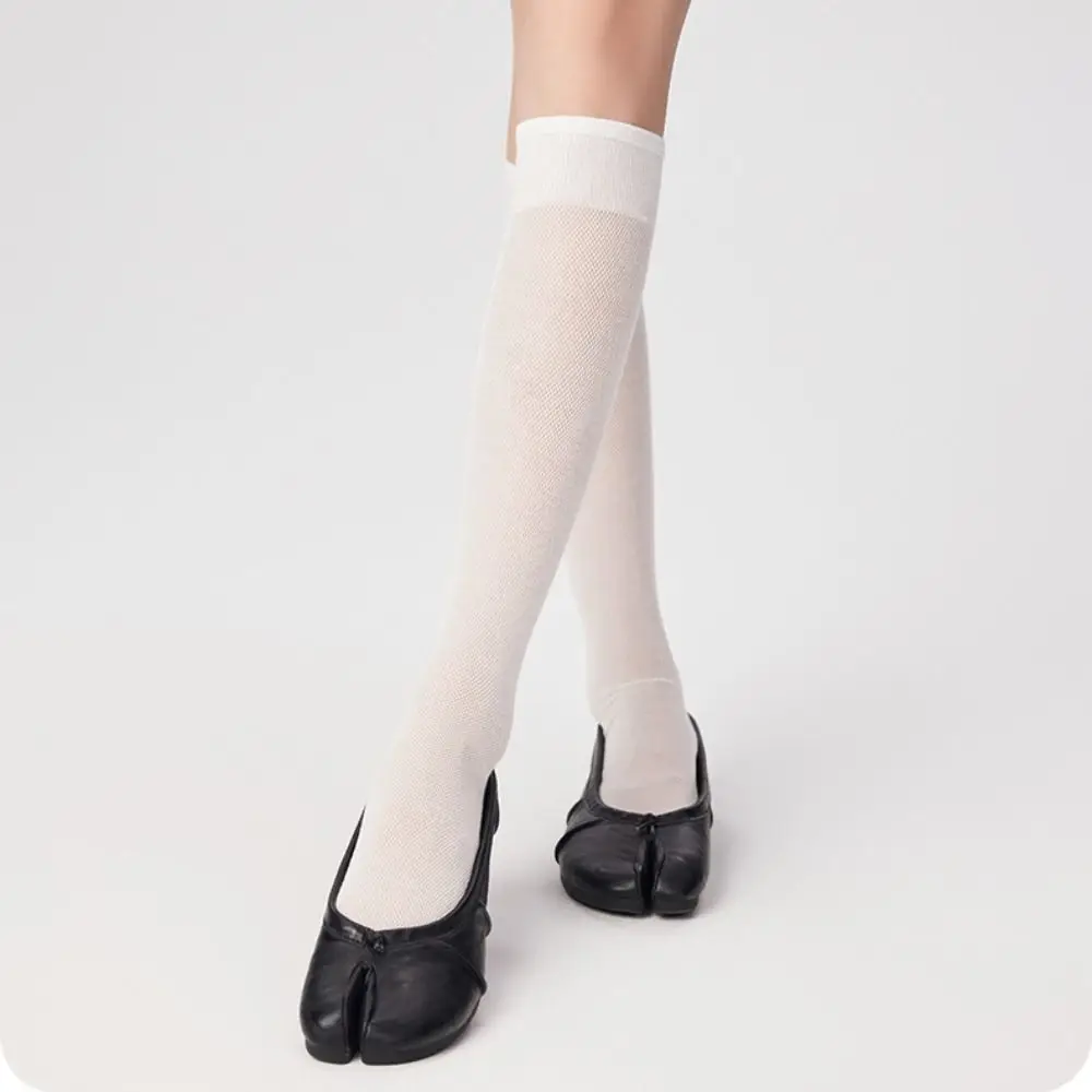 Fashion Solid Color Knee High Stockings Ultra-thin Mesh Ruffle Two Toe Socks JK Hosiery Calf Long Socks Summer