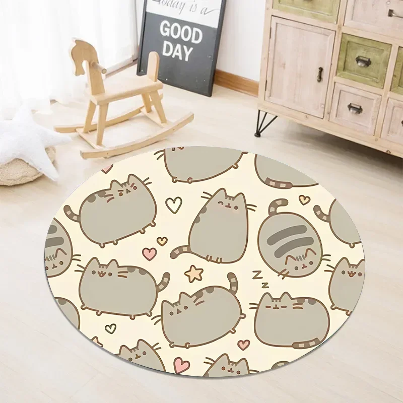 New Pusheen Cute Flannel Round Floor Mat Non-slip Carpet Cartoon Fat Cat Living Room Kitchen Bath Rug Home Decor Christmas Gifts