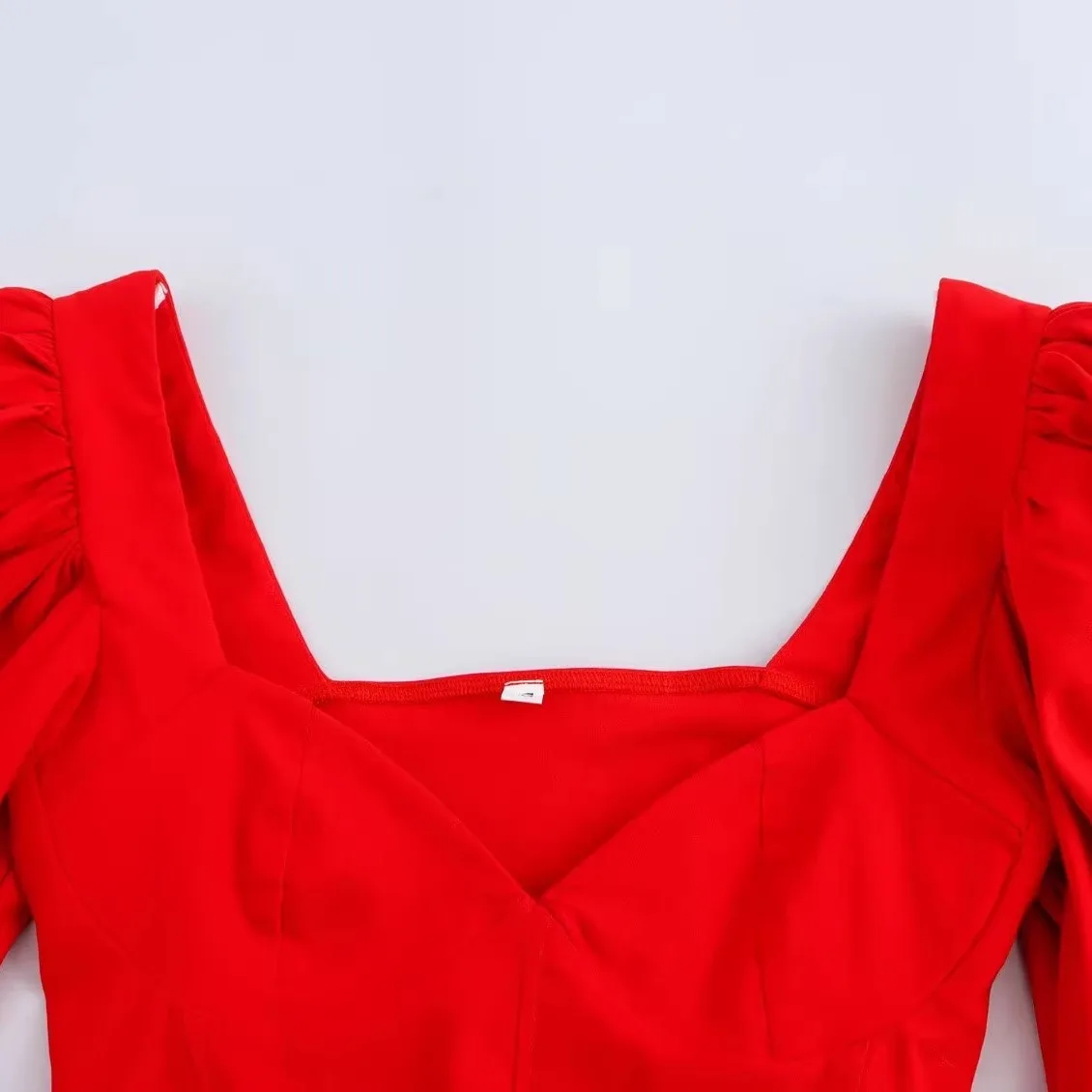 Eleganckie damskie spódnice z dekoltem w kształcie serca, bufiaste rękawy, włókno poliestrowe, długie rękawy, spódnice dla dziewcząt, europejski styl, regularny krój, cienkie.