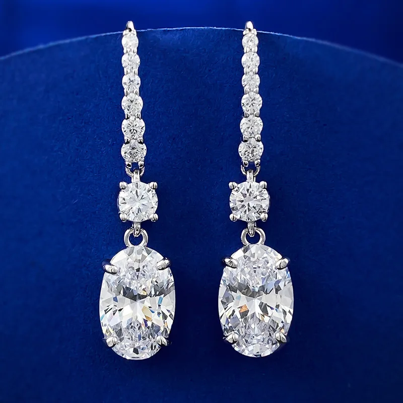 OEVAS Luxury 100% 925 Sterling Silver 7CT 8x12mm 5A High Carbon Diamond Drop Earrings for Women Fine Jewelry Gift Wholesale