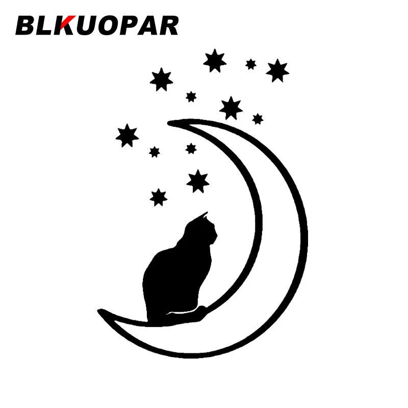 

BLKUOPAR Cat Moon And Stars Silhouette Car Stickers Creative Sunscreen Decal Funny Personality Caravan Laptop Car Accessories