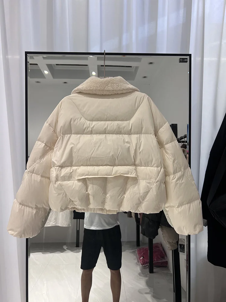 Koreanische Version Mode Reverskragen Lammwolle lässig vielseitige weiße Ente Daunenjacke trendiges Design Sinn Frauen Daunenjacke