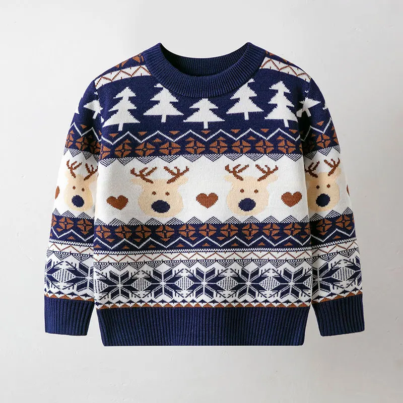 Boys Christmas Sweater Children Warm Pullover Girls Cartoon Knitted Autumn Winter Cotton Jumper New Kid Round Neck Casual Clothe