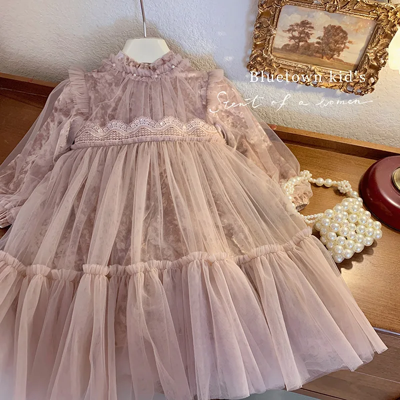 Girls Dress Autumn and Winter 2023 New Children Fleece Birthday Dress for Baby Girls Winter Pompadour Princess Dress