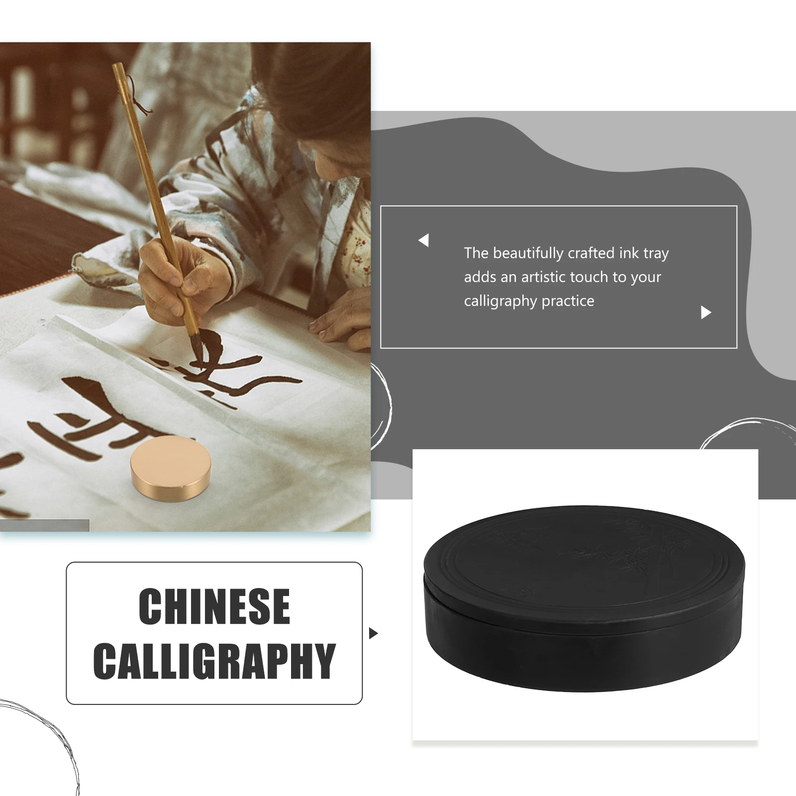 

Chinese Calligraphy Ink Dish Lid Multi Functional Inkwell Tray for Grinding Ink Dip Brush Japanese Calligraphy Writing Tool
