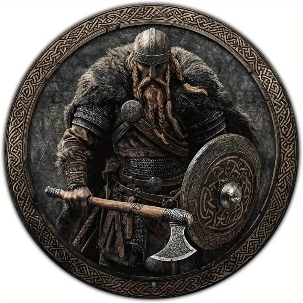 Vintage Viking Round Aluminum Wall Art 12 Inch Waterproof Decor For Home Bar Man Cave Living Room Office Cafe
