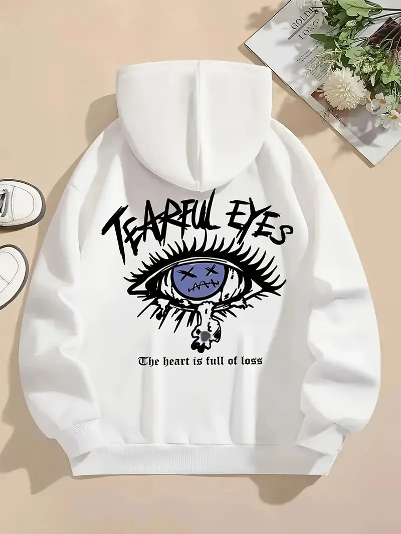 

Осенне-зимняя хлопковая толстовка с графическим принтом Tearful Eyes для мужчин и женщин, модный бренд для уличных занятий спортом на открытом воздухе