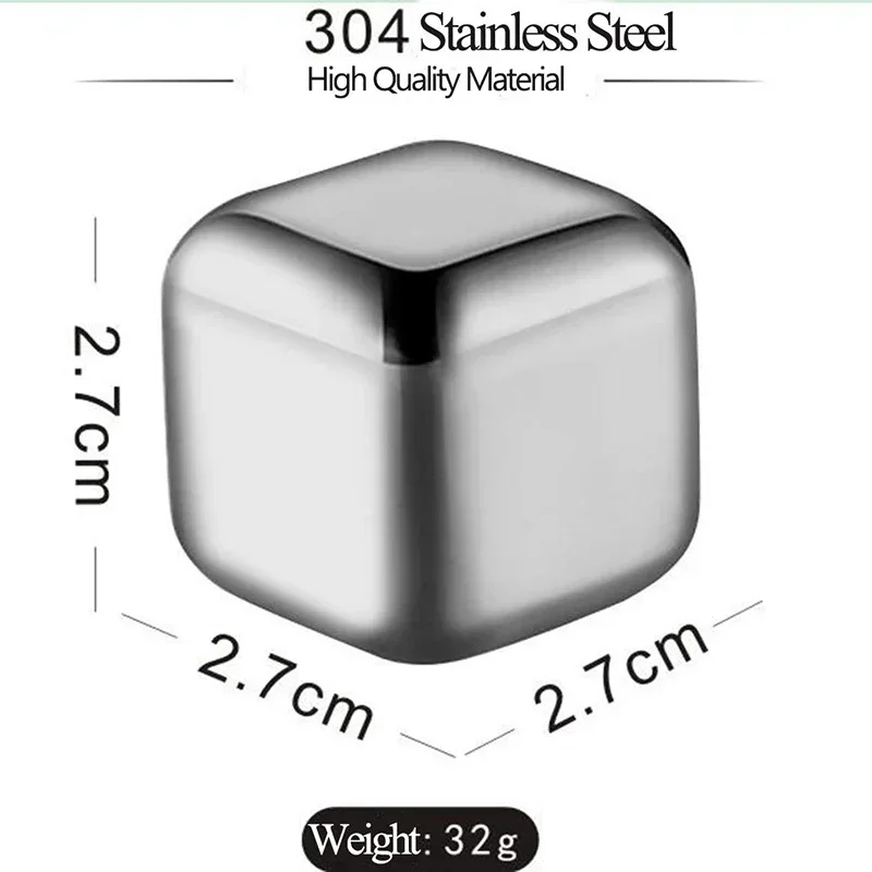 4/6/8 Pcs Stainless Steel Ice Cubes Set Reusable Chilling Stones for Whiskey Wine Wine Cooling Cube Chilling Rock Party Bar Tool