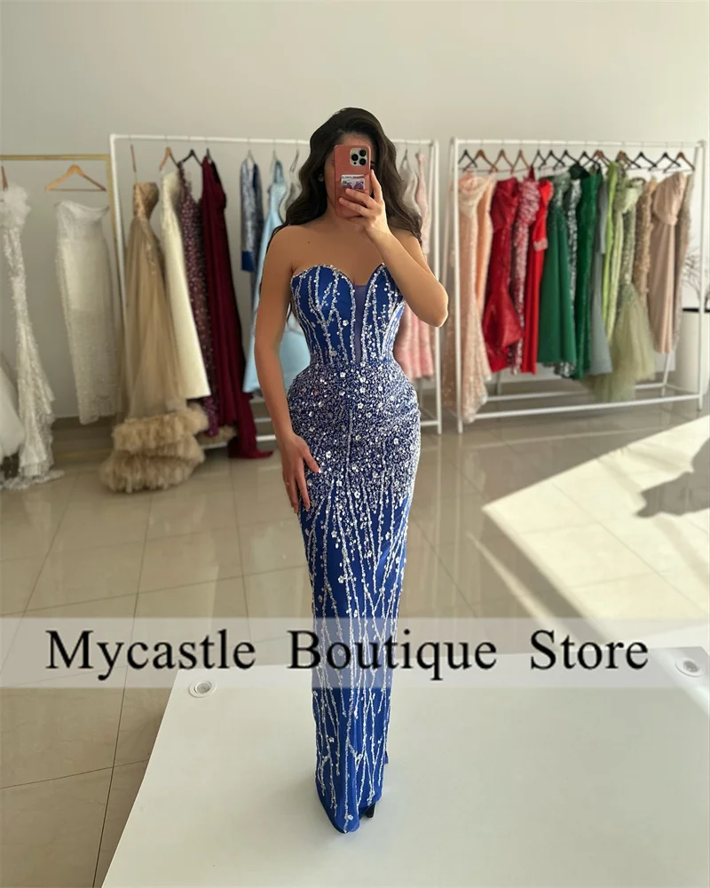 Royal Blue Beaded Lace Mermaid Evening Dresses Women 2025 Crystals Sweetheart Prom Gowns Formal Party Dress Customized