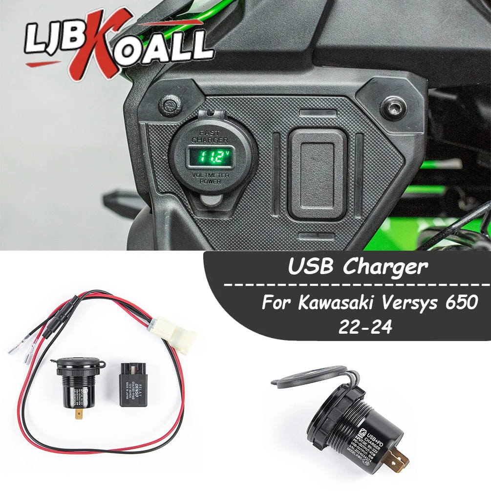 

Versys650 USB Charger For Kawasaki Versys 650 2022-2024 Motorcycle Camera Cellphone USB Fast Charger with Relay