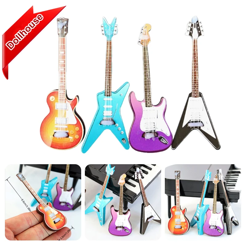 1Pcs 1/12 Dollhouse Guitar Toys Dollhouse Musical Instrument Model Dolls House Decoration Accessories