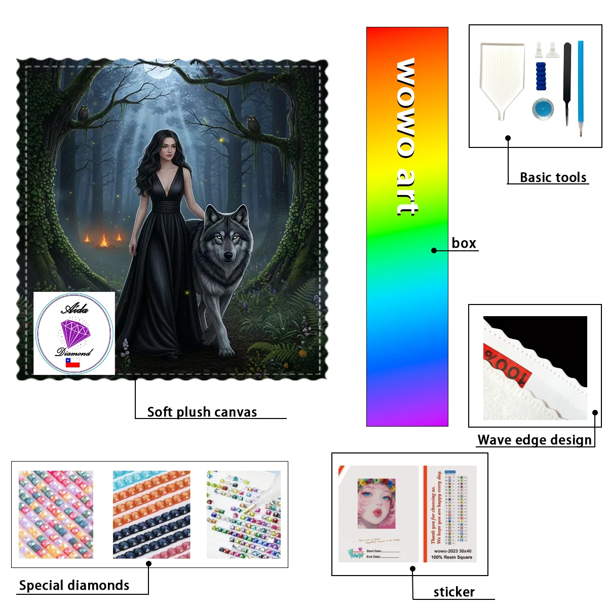 

【Aida_ Diamond Art】The girl in black and the wolf Crystal AB Rhinestone FD Rhinestone Perfect Resin Diamond