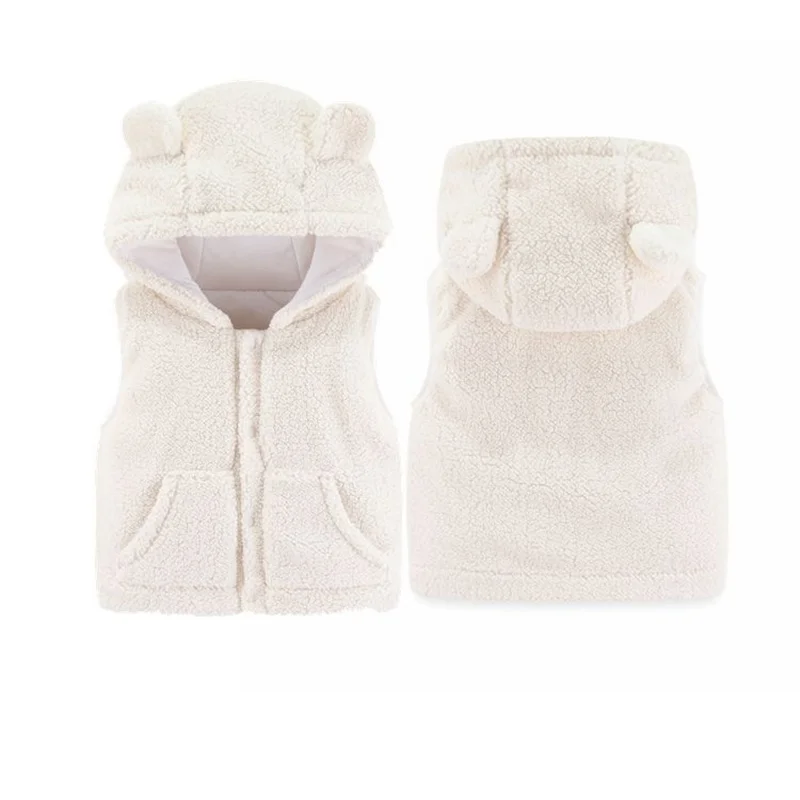 Baby Lambswool Vest Baby Hooded Warm Outerwear Winter Girls Cute Plush Sleeveless Jacket New Boys Autumn Casual Clothes 7M-4Y