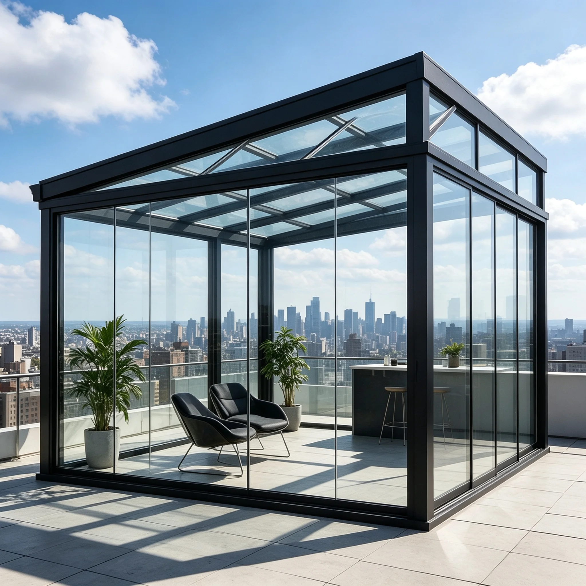 Prefabricated Outdoor Winter Garden Sunroom Aluminum Alloy Frame Double Glazed Glass Room With Tile Roofing System