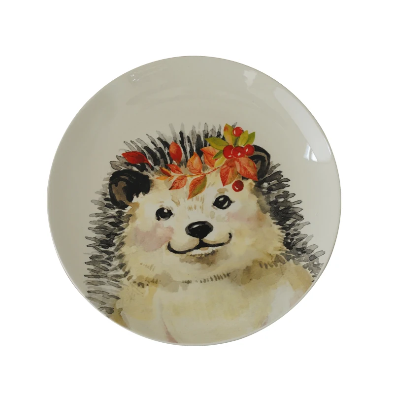 

Illustration wind round owl hedgehog underglaze ceramic western food plate steak plate 8.5 inch