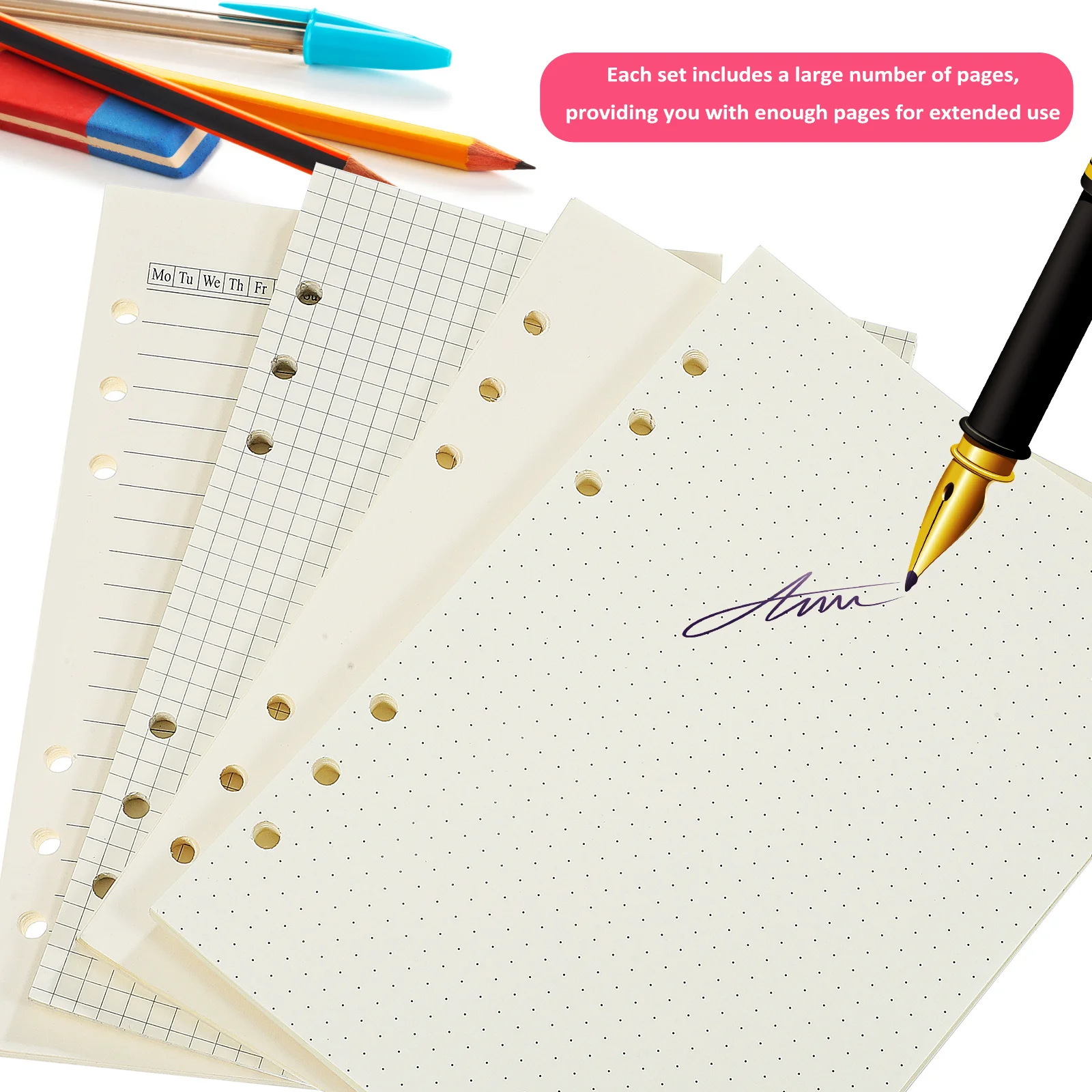 4 Pcs A5 Binder 6 Notepad Refills Dotted Graph Paper Binder Inserts Notebook A5 Paper Planner Study Office Use