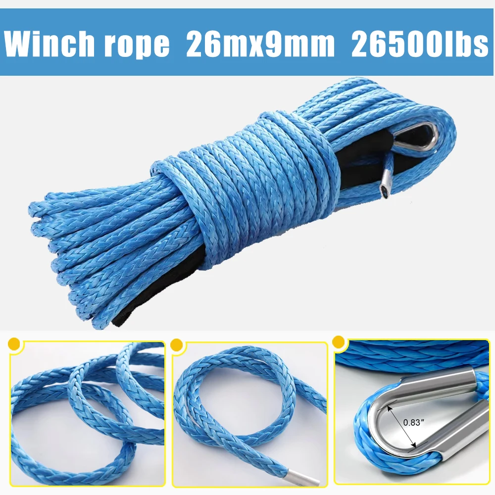 

Удлинитель троса лебедки 26 x 9 мм, 26500 фунтов, синтетический удлинитель троса лебедки для внедорожников, квадроциклов U TV Truck