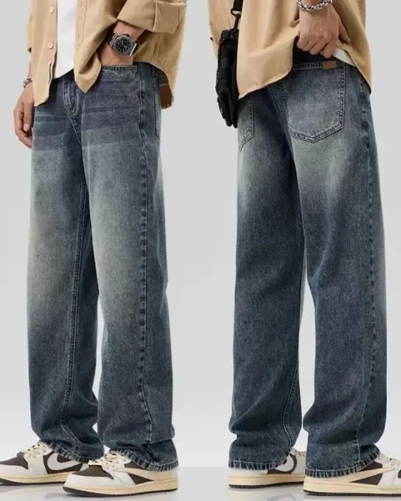

IEFB summer new American washed vintage jeans men's straight leg loose wide leg pants are cool and trendy, with a hanging feelin