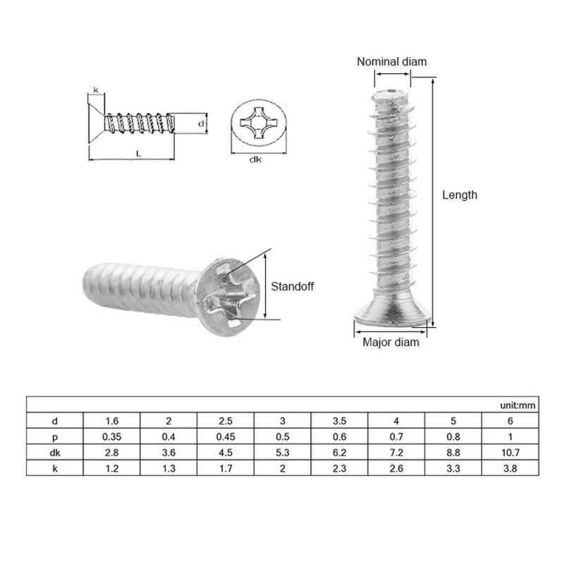 100pcs/ lot Cross Recessed Countersunk Head Self-tapping Screws Nickel Plated Carbon Steel M1 M2 M2.6 M3 M4 Flat Phillips Screw