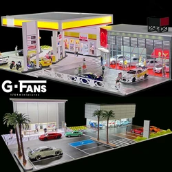 G FANS 1:64 Diorama Car Garage Model LED Lighting City Car Parking Lots Model Background Display Scene Model Collection Gift