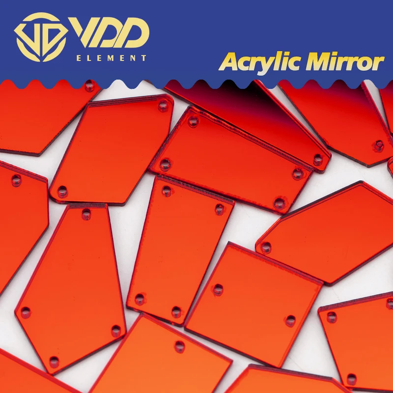 VDD 60/200Pcs Mix Size Red Orange Acrylic Mirror Sewing Rhinestones Sew On DIY Crafts Flat Back Stones Dress Garment Decorations