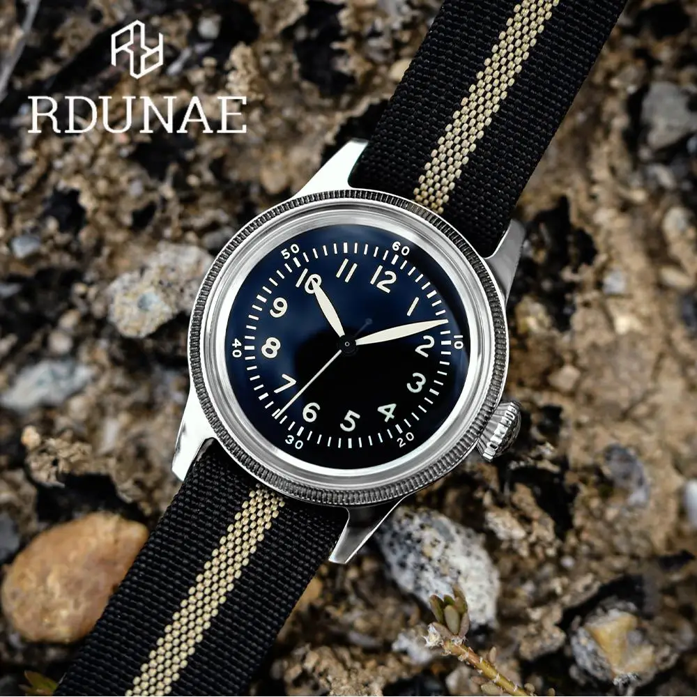 RDUNAE RA07 Retro Men Watches Quartz Watch For Men Military Army Homage Mineral Glass Stainless Steel 50M Waterproof Wristwatch