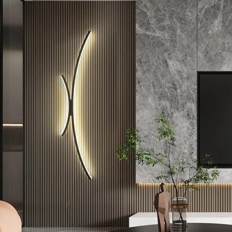 Creative Wall Lamp Nordic Modern Black Gold Living Room Sofa Background Wall Decoration LED Lights Bedroom Lamp Simple Sconces