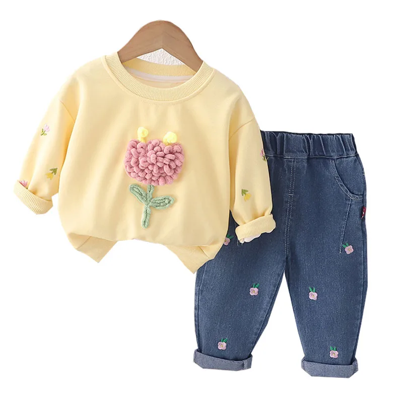 Clothing suit Spring and Autumn Korean version 0-5 year old girls fashion flowers sweet casual sports clothes children garments